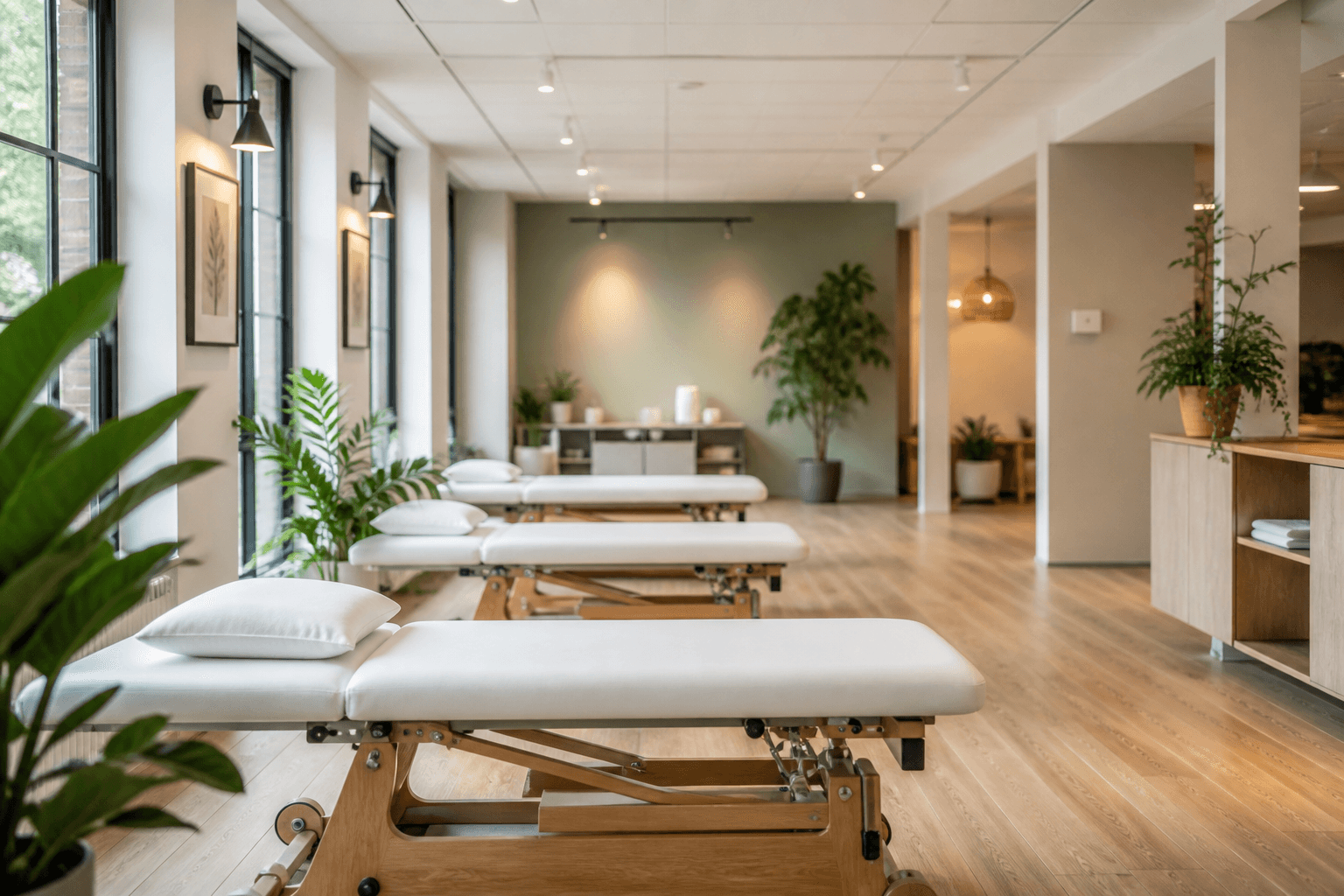 Treatment tables inside the physiotherapy clinic in Downtown Calgary